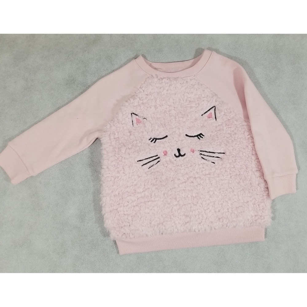 Old Navy Pullover Fleece Shirt Pink with Cat Print Girls Size 18-24 Months NEW
